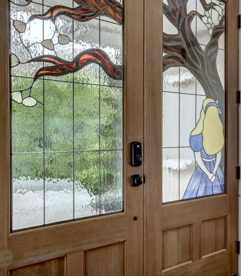 Stain glass doors with Alice in wonderland