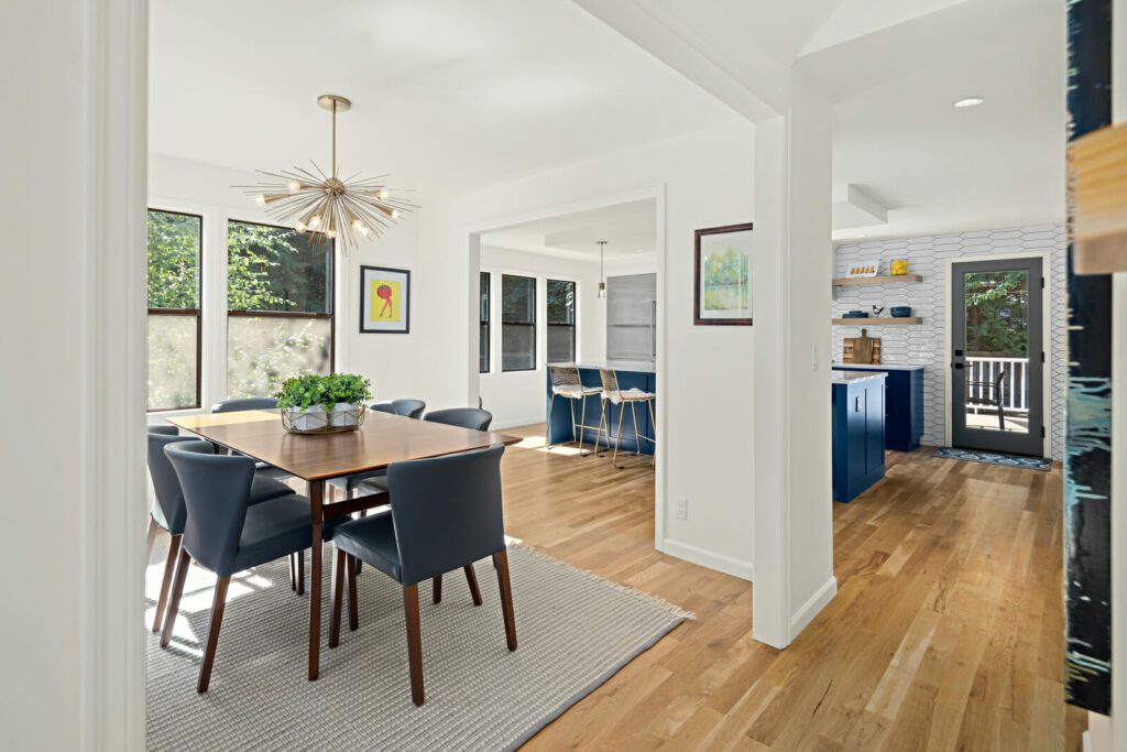 open concept layout design in this cottage lake kitchen remodel