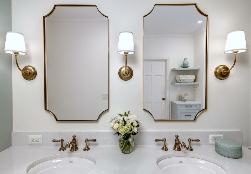 Redmond bathroom remodel bronze mirrors to match the faucets